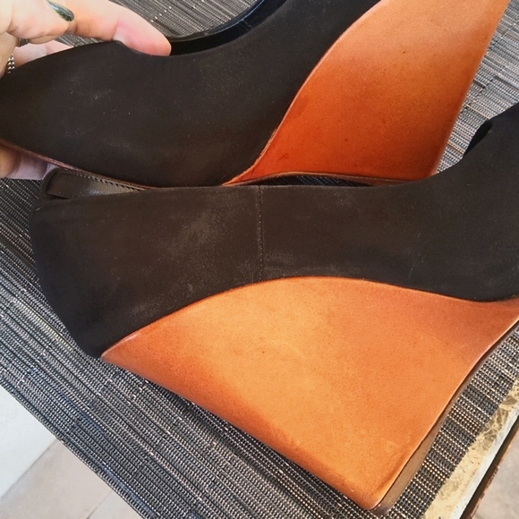 CELINE Black Suede Ankle Strap Wedge Heels - Picture 11 of 11